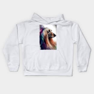 Watercolor Afghan Hound with Rainbow Colored Accents Kids Hoodie